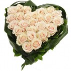 Сердце из 25 роз Талеи. Розы, Зелень.  Изысканная композиция из нежных  кремовых  роз,выполненная в форме сердца в обрамлении свежей сочной зелени